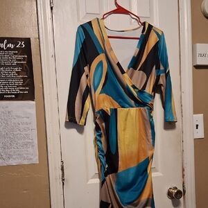Multicolor Abstract Print Wrap Dress